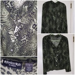 Effortless Style Animal Print LS Size L Top